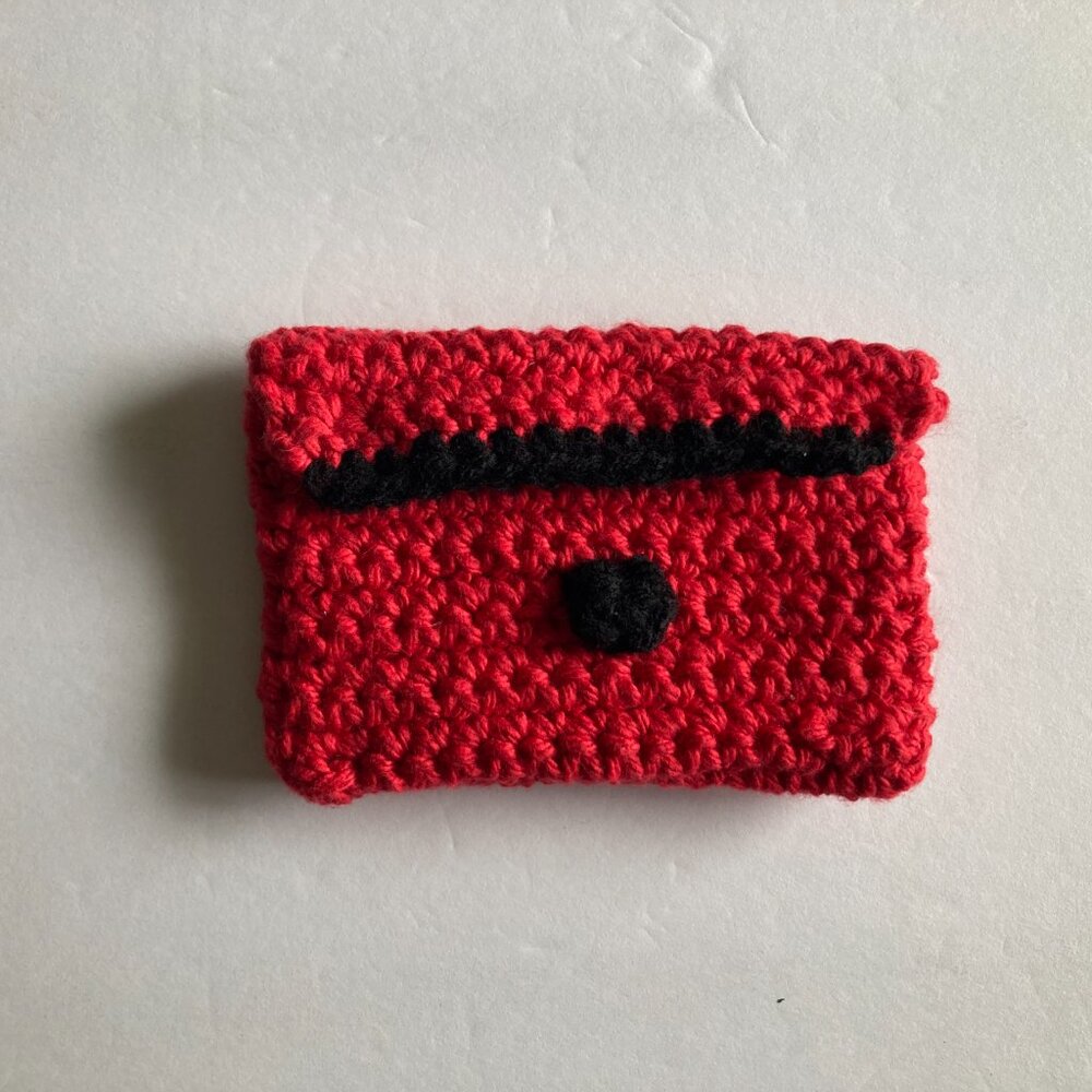 Card / Coin Wallet with Flap - Crocheted Red & Black